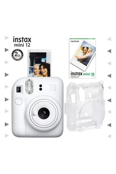Instax Mini 12 Beyaz Fotoğraf Makinesi-10'lu Film ve Şeffaf Kılıf Seti ürün görseli 1