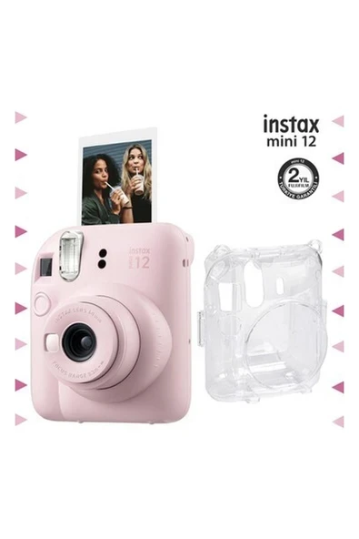 Instax Mini 12 Pembe Fotoğraf Makinesi ve Şeffaf Kılıf Seti ürün görseli 1