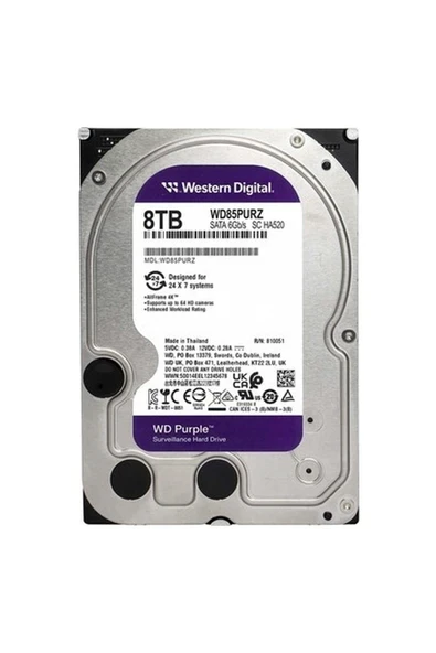 Wd Purple 8tb 5640RPM 128MB Sata3 WD85PURZ 7/24 HDD Resmi Disti Garantili ürün görseli 1