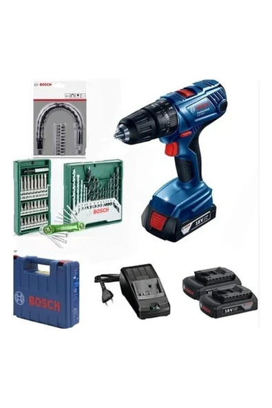 Bosch Gsb 180'li Darbeli Matkap Vidalama Çift Batarya 52 Parça Uç Aksesuar ve Allen Takımı ürün görseli 1