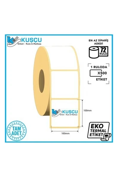 Kuşçu Etiket 72 Adet 100MMX100MM 500'LÜK Eko Termal Etiket / Kuşçu Etiket ürün görseli 1