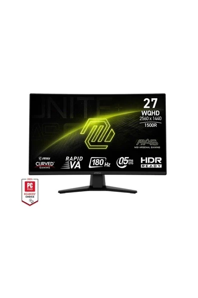 Msı 27" Mag 274CQF 2560X1440(WQHD) Curve 1500R Rapıd Va 180HZ 0.5ms(gtg) Adaptıve-Sync Gamıng Monitör ürün görseli 1