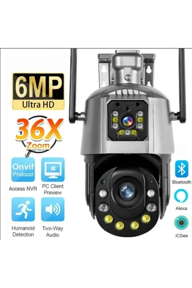 İcsee 6 MP Çift Kameralı 36X Optik Zoom Büyük Kasa PTZ Wifi Kamera(Hafıza Kartı Dahildir) ürün görseli 1