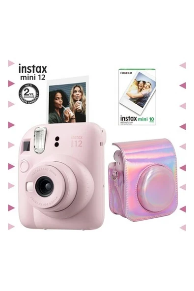 Fujifilm Instax Mini 12 Pembe Fotoğraf Makinesi - 10'lu Film ve Parlak Kılıf Seti ürün görseli 1