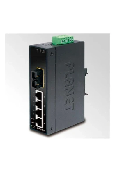 Planet Endüstriyel Tip Yönetilemeyen Ethernet Switch (Industrial Unmanaged Ethernet Switch)\n4-Port 10/100BASE-TX\n1-PORT 100BASE-FX Single-Mode Sc 15 KM\nIP30 -40~75 Derece C ürün görseli 1