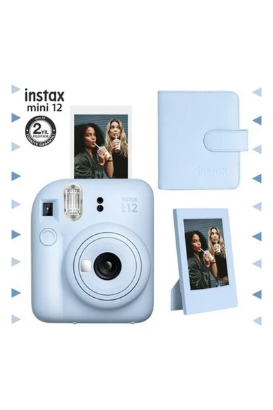 Fujifilm Instax Mini 12 Mavi Fotoğraf Makinesi-Çerçeve ve 64'lü Kare Albüm Seti ürün görseli 1