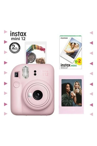 Instax Mini 12 Pembe Fotoğraf Makinesi-Çerçeve ve 20'li Mini Film Seti ürün görseli 1