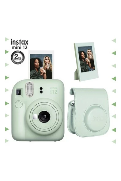 Fujifilm Instax Mini 12 Yeşil Fotoğraf Makinesi-Çerçeve ve Deri Kılıf Seti ürün görseli 1
