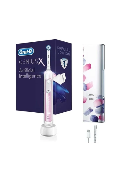 Oral-B Genius X AI Art of Brushing Blush Pink Şarj Edilebilir Diş Fırçası + Seyahat Kabı ürün görseli 1