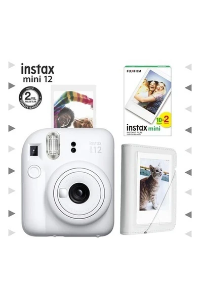 Instax Mini 12 Beyaz Fotoğraf Makinesi-20'li Film ve Mini Albüm Seti ürün görseli 1