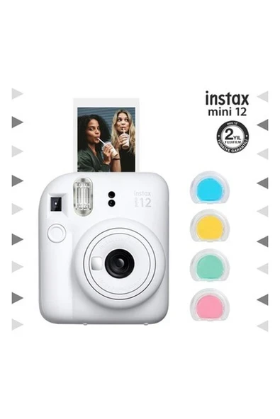 Instax Mini 12 Beyaz Fotoğraf Makinesi ve 4'lü Renkli Lens Seti ürün görseli 1