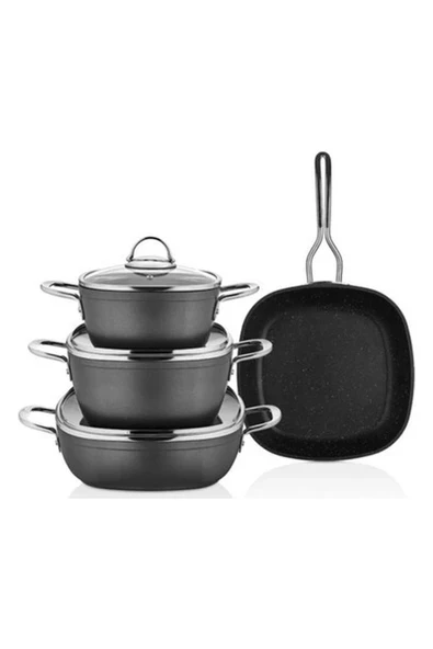 Schafer Gastronomie Granit Inox 7 Parça Yapışmaz Tencere Seti Füme ürün görseli 1