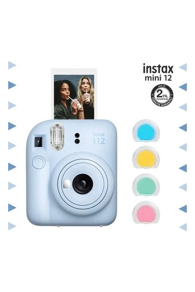Instax Mini 12 Mavi Fotoğraf Makinesi ve 4'lü Renkli Lens Seti ürün görseli 1