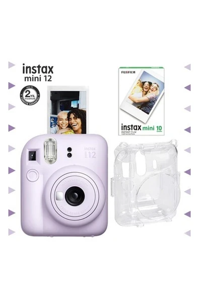 Instax Mini 12 Lila Fotoğraf Makinesi-10'lu Film ve Şeffaf Kılıf Seti ürün görseli 1