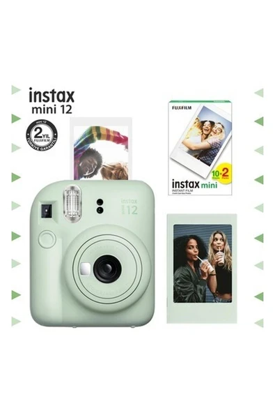 Instax Mini 12 Yeşil Fotoğraf Makinesi-Çerçeve ve 20'li Mini Film Seti ürün görseli 1
