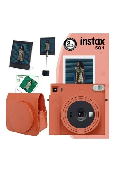 Fujifilm Instax Sq1 Terracotta Turuncu Fotoğraf Makinesi 10LU Kare Film Deri Kılıf Pleksi Çerçeve ve Kıskaçlı Stand ürün görseli 1