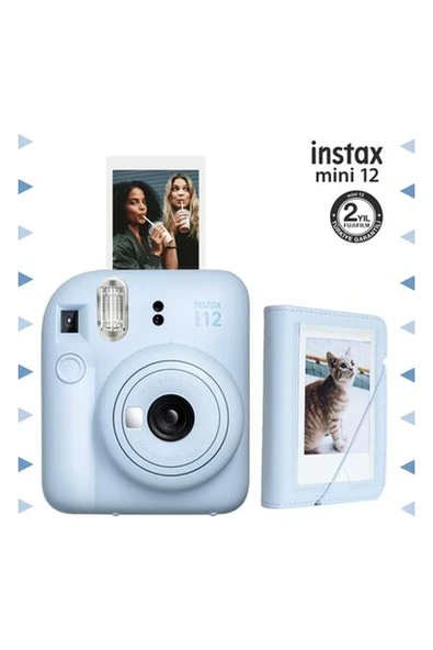 Instax Mini 12 Mavi Fotoğraf Makinesi ve 28'li Mini Albüm Seti ürün görseli 1