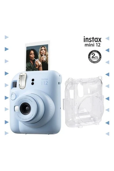 Instax Mini 12 Mavi Fotoğraf Makinesi ve Şeffaf Kılıf Seti ürün görseli 1