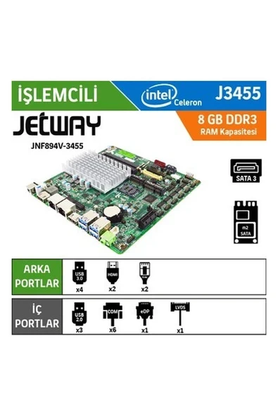 Jetway JNF894V-3455 Intel Celeron N3455 Fansız Endüstriyel Min ürün görseli 1