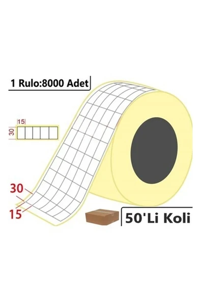 15x30 mm Termal 5'li Ürün Barkod Etiketi 8000'li Rulo 50'li Koli ürün görseli 1