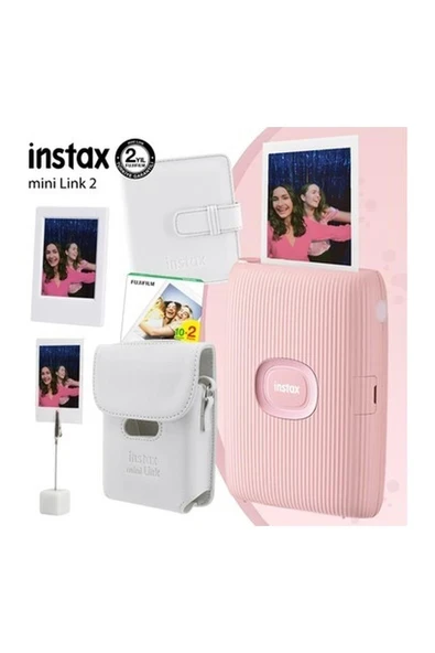 Fujifilm Instax Mini Link 2 Toz Pembe Yazıcı 20LI Mini Film Deri Kılıf Albüm Çerçeve ve Kıskaçlı Stand ürün görseli 1