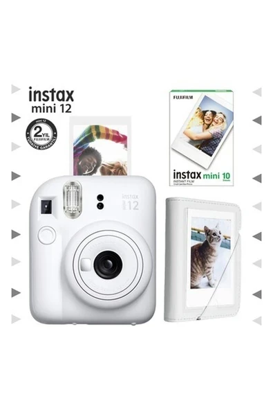 Instax Mini 12 Beyaz Fotoğraf Makinesi-10'lu Film ve Mini Albüm Seti ürün görseli 1