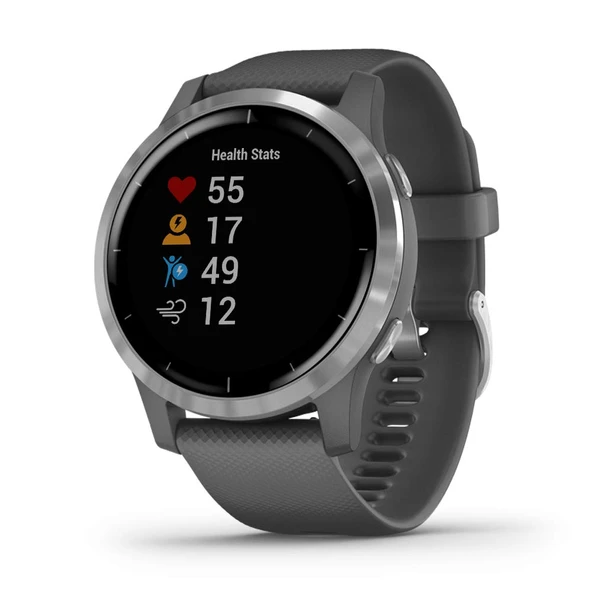 Garmin 010-02174-01 vivoaktif 4, GPS Smartwatch, Özellikler Müzik, Body Energy Watch, Animation Workouts, Pulse Ox Sensörler ve daha fazlası, Gray Band ile Gümüş ürün görseli 1