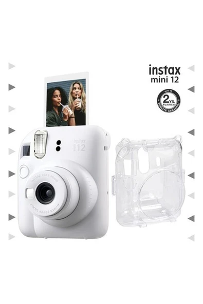 Instax Mini 12 Beyaz Fotoğraf Makinesi ve Şeffaf Kılıf Seti ürün görseli 1
