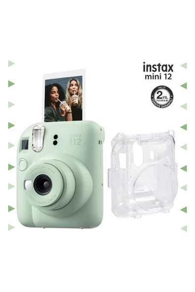 Instax Mini 12 Yeşil Fotoğraf Makinesi ve Şeffaf Kılıf Seti ürün görseli 1