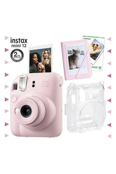 Instax Mini 12 Pembe Fotoğraf Makinesi-10'lu Film-Mini Albüm ve Şeffaf Kılıf Seti ürün görseli 1