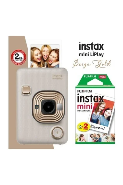 Instax Mini Liplay Hybrid Beige Gold Fotoğraf Makinesi + Mini Film 20'li ürün görseli 1