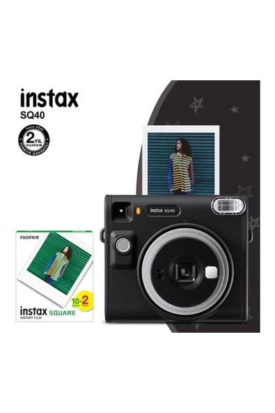 Instax SQ40 Siyah Fotoğraf Makinesi ve20'li Kare Film ürün görseli 1