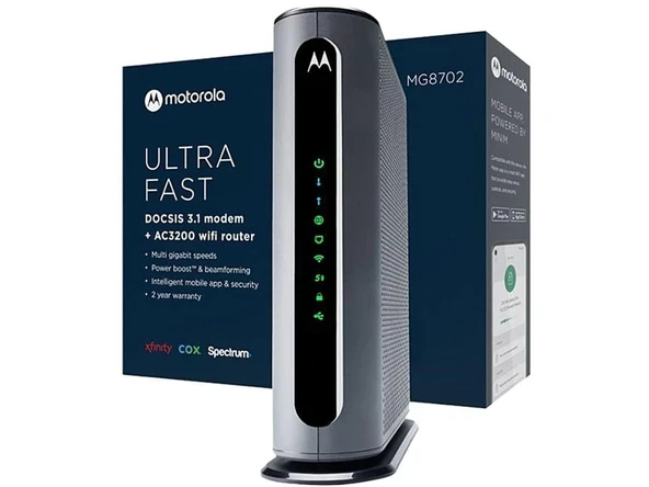 MotorolaMG8702 | DOCSIS 3.1 Kablo Modem + Akıllı Güç Arttırıcılı Wi-Fi Yönlendirici (Yüksek Hızlı Kombinasyon) | AC3200 Wi-Fi Hızı | Comcast Xf için onaylandı... ürün görseli 1
