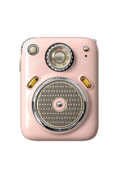 Beetles Fm Radyolu Pembe Taşınabilir Mini Bluetooth Hoparlör ürün görseli 1