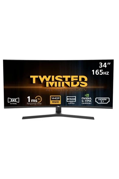 Twısted Mınds 34” 1 MS 165HZ  HDMI Dp HDR100 Adaptıve-Sync R1500 Kavisli Gamıng Monitör TM34CWQHD165VA ürün görseli 1