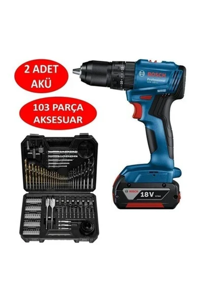 Bosch Professional Gsb 185-LI 2 x 2.0AH Çift Akülü Darbeli Matkap - 06019K3100 + Bosch V-Line Matkap & Vidalama Karışık Aksesuar Seti 103 Parça - 2607017367 ürün görseli 1