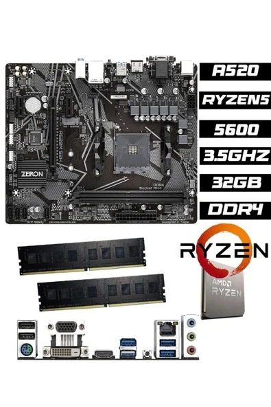 B12750 Ryzen5 5600 32GB DDR4 RAM A520DA1 CPU Fan Bundle Anakart Komple SET ürün görseli 1