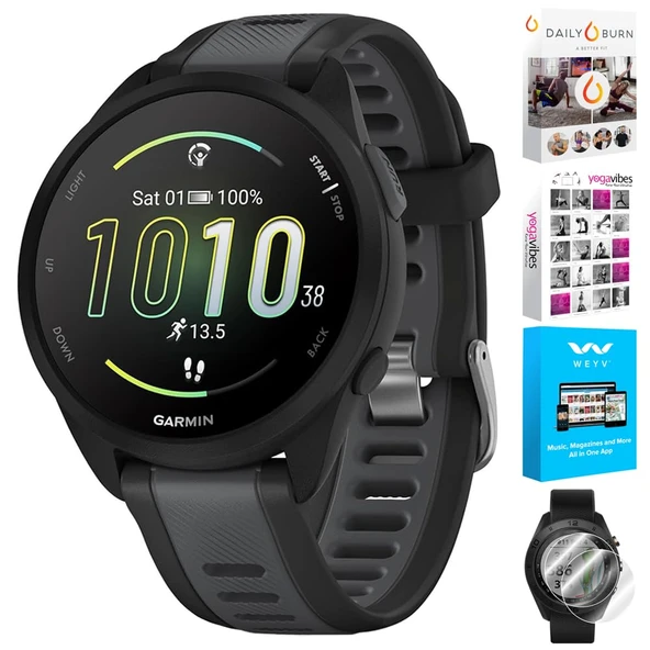 Garmin 010-02863-20 Forerunner 165 Smart Sport Watch, Black + Slate Gray | Resmi ABD Ortak Modeli | Sche with Deco Essentials 2Pack Ekran Koruyucu ve Tech Smart USA Fitness & Wellness Suite ürün görseli 1