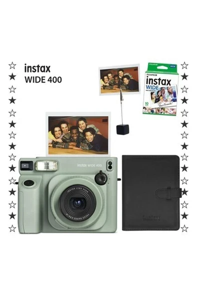 Fujifilm Instax Wide 400 Yeşil Fotoğraf Makinesi 10'lu Film Kıskaç ve Deri Albüm Hediye Seti ürün görseli 1