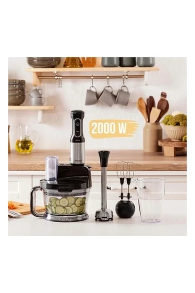 Karaca C / F 4 Lü Paslanmaz Çelik Bıçaklı 2000W Blender ve Mutfak Robotu, Siyah Modern 1200 Watt + Plastik ürün görseli 1