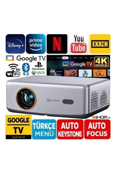 Vankyo Performance V700G Android Google Tv HDR10+ 4K Destekli Projeksiyon Cihazı +Auto Focus+Auto Keystone+6g Wifi+5.2 BLUETOOTH+300İNÇ Yansıtma+Hifi Dolby Ses Sistemi+Ps5/ps4/xbox ürün görseli 1