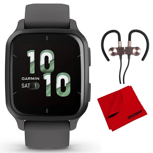 Garmin 010-02701-00 Venu Sq 2 GPS Smartwatch Slate Bezel with Shadow Gray Case and Silikon Band Sche with Deco Gear Manyetik Kablosuz Sport Earbuds Gunmetal and Microfiber Temizlik Kumaş Kumaşı ürün görseli 1