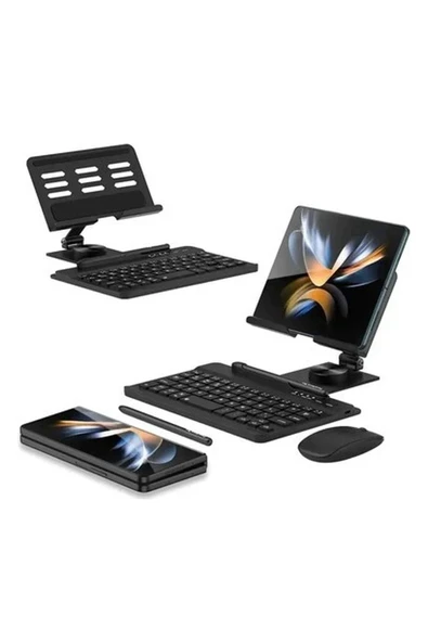 Samsung Galaxy Z Fold 4/5 Için Moaıto Masa Için Ayarlanabilir Stand Keyboard Set Black ürün görseli 1