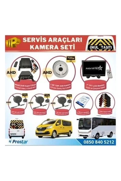 Navistar Okul Servis Kamera Seti 4 Kameralı 7" Monitör 4 Kameralı 1 Tb ürün görseli 1