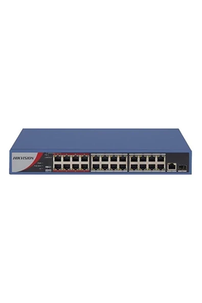HıkVision DS-3E0326P-E/M(B) 24 Port Megabit 24 Port Poe 250W + 1 Port Gigabit Uplink + 1 Port Gigabit Sfp Yönetilemez Rack Mount Switch ürün görseli 1