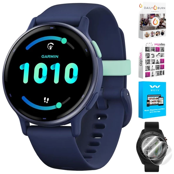 Garmin 010-02862-12aktif 5 Fitness Smartwatch, Donanma | Resmi ABD Ortak Modeli | Deco Essentials 2Pack Ekran Koruyucu ve Tech Smart USA Fitness & Wellness Suite ürün görseli 1