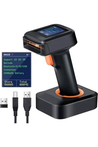 TTKShop 2D barkod tarayıcı, kablosuz, Bluetooth QR kod tarayıcı, zaman göstergeli ekran, pil du ürün görseli 1
