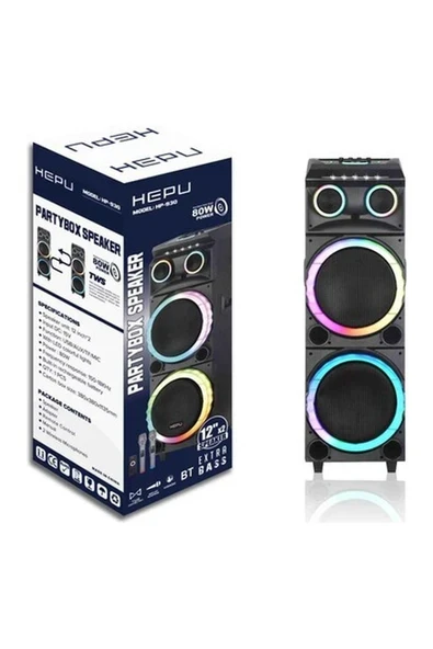 Hepu 930 2 Mikrofonlu Bluetooth Hoparlör Parti Boy ürün görseli 1