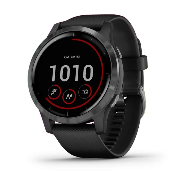 Garmin vivo 4 GPS Smart Watch in Slate Paslanmaz Çelik Bezel with Black Case and Silikon Band ürün görseli 1