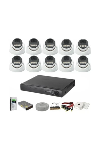 10'lu Dome Kamera Seti 2mp 3.6mm Full Color Serisi ürün görseli 1